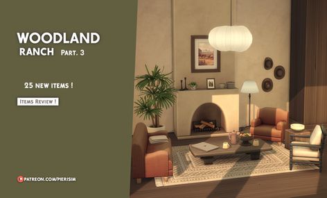 WOODLAND Ranch - part 3 | Pierisim Cc Furniture, Mcm House, New Mods, Sims 4 Cc Furniture, Best Mods, Sims 4 Build, Sims 4 Houses, Sims 4 Cc Finds, Sims House