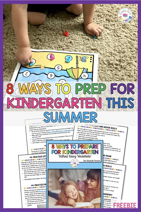 FREE Summer Prep for Kindergarten: Curious what skills to focus on for kindergarten readiness for your preschool or pre-k student? Check out this FREE printable kindergarten readiness guide for parents! This freebie includes 8 ways to prepare your child for kindergarten. These hands-on ideas include literacy, math, fine motor, & MORE! (If you're a teacher, feel free to send this guide home to your families!) Don't stress about school...learn how to prep for kindergarten the right way! Summer Prep For Kindergarten, Ready For Kindergarten Activities, Prepare For Kindergarten, Summer Lesson Plans, Summer Learning Activities, Summer Lesson, Ready For Kindergarten, Summer Kindergarten, Free Printable Kindergarten