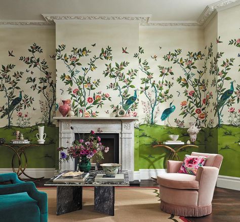 Fig Blossom, Florence Wallpaper, Wallpaper Hallway, Chinoiserie Panels, Chinoiserie Mural, Modern Chinoiserie, Peony Fabric, Chinese Wallpaper, Harlequin Wallpaper