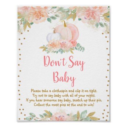 Pumpkin Floral Blush & Gold Don't Say Baby Poster 1st Birthday Poster, Pink Pumpkin Baby Shower, Pumpkin Birthday Parties, Pumpkin 1st Birthdays, Gold Glitter Confetti, Watercolor Pumpkin, Pumpkin Birthday, Gold Pumpkins, Birthday Activities