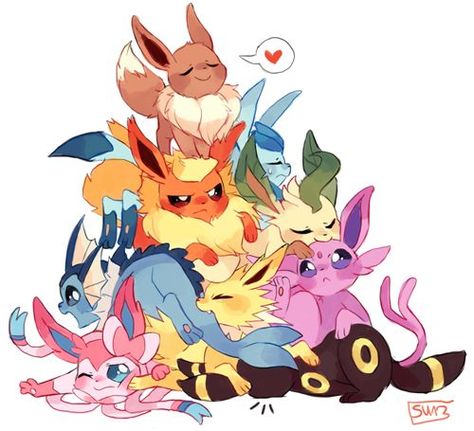 So many emotions in one Eevee family pile . . . Evoluzioni Eevee, Ninetales Pokemon, A Silent Voice Anime, Gijinka Pokemon, Pokemon Eevee Evolutions, Mega Pokemon, Pokemon Eeveelutions, Cute Pokemon Pictures, Eevee Evolutions