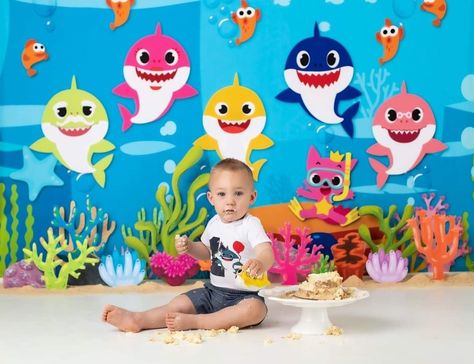 Baby Shark Photoshoot, Shark Photoshoot, Birthday Shoot, Photoshoot Inspo, Smash Cake, Baby Shark, 1st Bday, Baby Photoshoot, Cake Smash