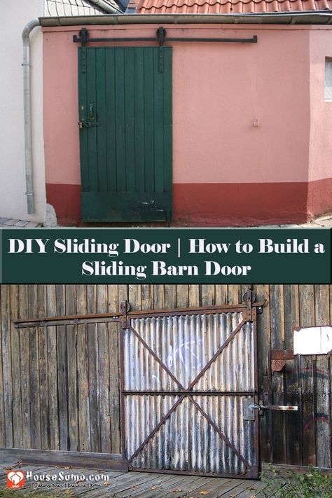 How to Build a Sliding Barn Door + 53 DIY Barn Door Ideas and Plans Sliding Shed Doors Diy, Sliding Barn Door Exterior, Exterior Barn Door, Diy Shed Door, Diy Exterior Barn Door, Sliding Shed Door, Exterior Sliding Barn Doors, Barn Door Baby Gate, Diy Pole Barn