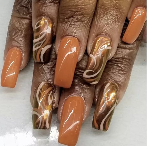 Thanksgiving Nail Art Ideas, Candy Corn Nails Ombre, Fall Color Marble Nails, Fall Almond Shaped Nails Designs, Green And Maroon Nails, Color Nail Tips French Fall, Fall Marble Nails Acrylic, Green And Brown Nail Designs, Rust Color Nails Designs