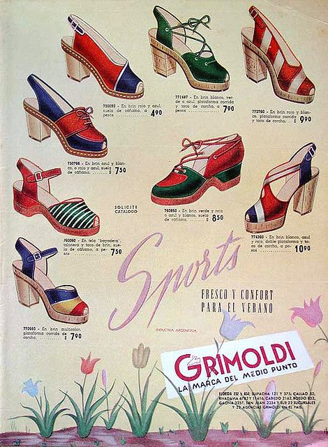 Grimoldi Gorgeous Spanish 40s Wedges, Vintage Shoe Ad Daniel Green Slippers, 1940s Shoes, Vintage Style Shoes, Fashion 1940s, Shoes Ads, Rita Hayworth, Sport Shoes Women, 40s Fashion, Retro Mode