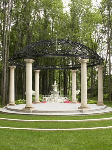 Gazebo with Water Fountain Structure Resort Food, Large Gazebo, Romantic Backyard, French Landscape, Minimalist Garden, Backyard Gazebo, Gazebo Pergola, Outdoor Gazebos, Garden Gazebo