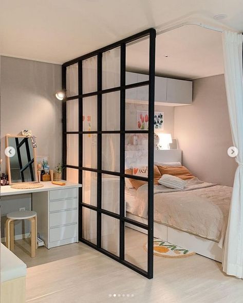 Bedroom Divider, Design Ložnic, Studio Apartment Living, Condo Interior Design, Condo Interior, Small Apartment Design, Curtains Living, Small Room Design, Home Office Ideas