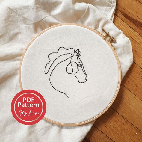 Horse Head Pattern, Head Profile, Horse Embroidery, Modern Hand Embroidery Patterns, Modern Hand Embroidery, Gift Embroidery, Broderie Simple, Blackwork Embroidery, Cute Embroidery