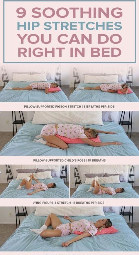 Relaxing Stretches, Bedtime Stretches, Hip Stretch, Bed Yoga, Hip Flexor Exercises, Hip Opening Yoga, Bedtime Yoga, Bed Workout, Reduce Hips