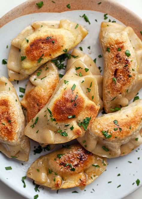 Mushroom Pierogi Vegan Perogies, Mushroom Pierogi, Vegan Pierogi, Polish Soup, Perogies Recipe, Pierogi Recipe, Yummy Salad Recipes, Polish Recipes, Meatless Monday