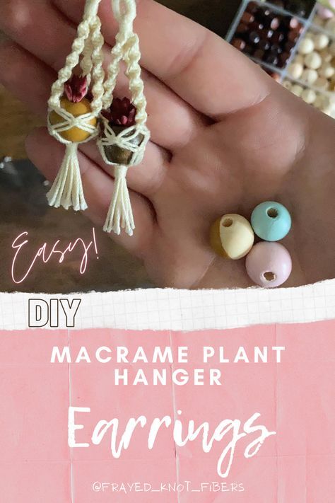 How To Make Mini Macrame Plant Hanger, Macrame Plant Earrings, Macrame Diy Jewelry, Easy Macrame Earrings Diy, Small Easy Macrame Projects, Miniature Macrame Plant Hanger, Macrame Mini Plant Hanger Tutorial, Macrame Step By Step Photo Tutorial, Mini Macrame Earrings