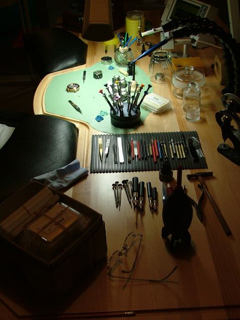 Ex-Anthrax Guitarist Turned Master Watchmaker Designs an Ergonomic Workbench - Core77 Dan Spitz, Jewelers Workbench, England Countryside, Types Of Furniture, Mechanical Design, Hard Rock Cafe, Jewelry Repair, All Music, Workbench