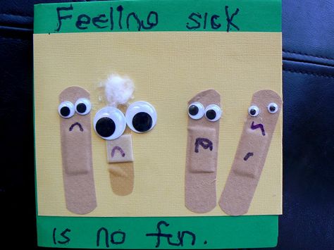 Having Fun at Home: Band Aid Get Well Card Get Well Soon Cards, Service Projects, Art Carte, Get Well Gifts, Googly Eyes, Get Well Cards, Get Well Soon, Craft Blog, Art Activities