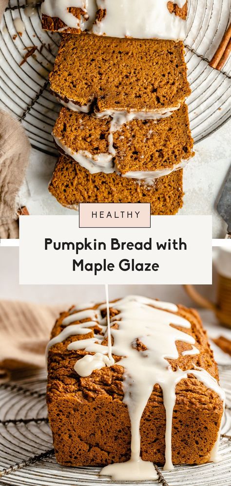 The best healthy pumpkin bread made with an entire can of pumpkin puree! This cozy, healthy pumpkin bread recipe is loaded with pumpkin spices and naturally sweetened with pure maple syrup. It's perfectly moist, topped with the most addictive maple glaze and can easily be made into pumpkin muffins! #bread #pumpkinbread #pumpkin #baking #healthysnack #breakfast Healthy Pumpkin Bread Recipe, Pumpkin Bread Recipe Healthy, Pumpkin Baking, Pumpkin Spices, Healthy Pumpkin Bread, Savory Pumpkin Recipes, Ambitious Kitchen, Pumpkin Bread Recipe, Maple Glaze