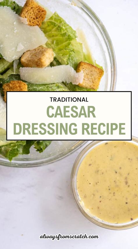 Make your salads unforgettable with this Traditional Caesar Dressing Recipe! This classic Caesar dressing combines the rich flavors of garlic, anchovies, and Parmesan for a truly authentic taste. Perfect for drizzling over crisp romaine lettuce, this dressing is not only delicious but also super simple to whip up. Enjoy the satisfaction of creating your own homemade Caesar dressing recipe that’s fresher than anything store-bought. It’s the ultimate easy Caesar salad dressing! Johnny B's Caesar Dressing, Perfect Caesar Salad, Traditional Caesar Dressing, Easy Homemade Caesar Dressing, Caesar Dressing No Mayo, Homemade Ceasar Dressing With Anchovy, How To Make Caesar Dressing, Ceaser Salad Dressing Recipe Homemade, Ceaser Dressing Recipe Easy