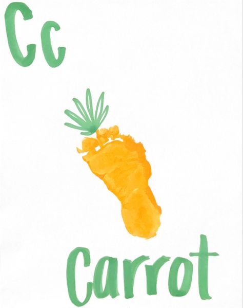 A Is For Footprint, Letter C Infant Art, Alphabet Activities For Infants, C Footprint Craft, Hand Paint Abc Book, C Is For Craft Handprint, Letter A Footprint Craft, Footprint Alphabet Book, C Is For Handprint Craft