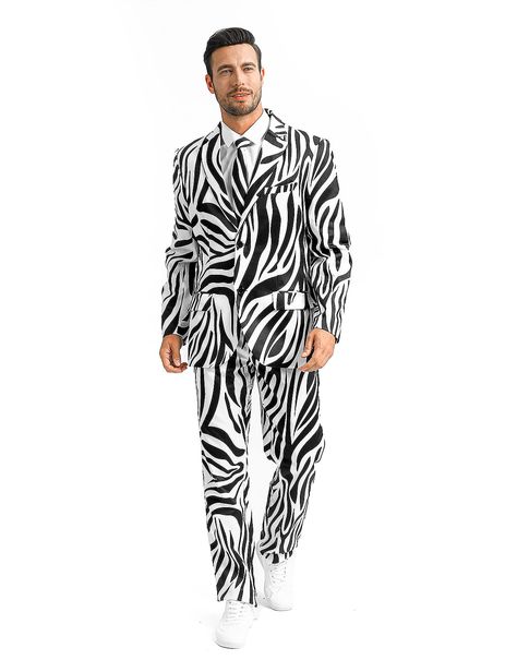 PRICES MAY VARY. Halloween suits for men from Fashonal are excellent for standing out in a crowd, featuring a wild zebra print blazer pants suit set coordinated with a matching tie. Modern and chic tailored look of mens zebra costume suit: Notch lapel, 2-button closure and fully soft lined jacket with 1 welt pocket, 1 inner pockets and 2 flap pockets. The trousers are fitted with invisible zipper, slanted side pockets and belt loop at waist for optimal comfort and fit. Mens suits trendy and mini Mens Christmas Suit, Suits For Guys, Pumpkin Suit, Zebra Costume, Dalmatian Costume, Checkered Suit, Mens 3 Piece Suits, Halloween Costume Suit, Prom Suits For Men