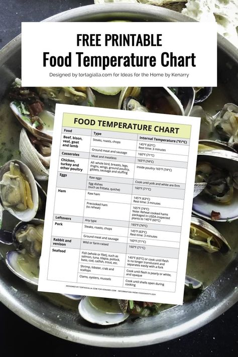 Download this free printable food temperature chart and keep it in your kitchen as helpful guide to ensure your food is cooked properly! Food Temperature Chart, Temperature Chart, Printable Food, Egg Dish, Chart Design, Ground Meat, Free Fonts, Pdf Download, Free Printable