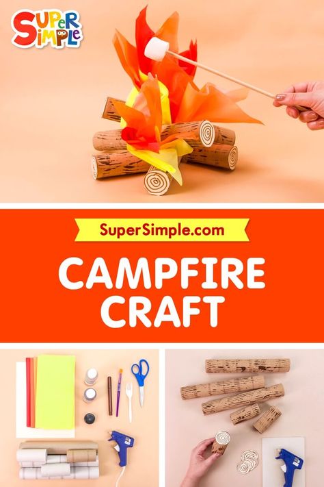 Campfire Craft How To Make A Campfire Out Of Paper, Diy Campfire Decorations, Fire Craft Ideas, Diy Campfire Craft, Lohri Craft, Preschool Crafts Summer, Paper Campfire, Campfire Diy, Diy Campfire