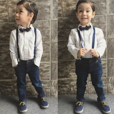 Suspenders #ootd Suspenders Outfit, Children Style, Toddler Style, White Button Up, Toddler Fashion, Suspenders, White Jeans, Kids Fashion, Ootd