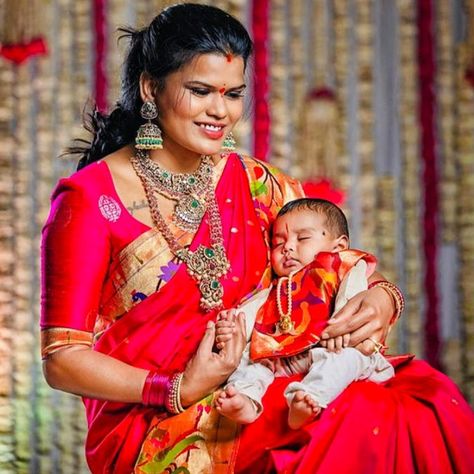 Naming Ceremony Decorations Indian, Family Matching Outfits Indian, Boy Dresses, Paithani Blouse, Cradle Ceremony, Ceremony Dress, Patola Sarees, Wedding Saree Blouse, Wedding Saree Blouse Designs