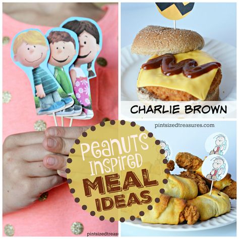 peanuts charlie brown meal ideas Charlie Brown Themed Food, Peanut Movie, Snoopy Food, Charlie Brown Movie, Best Salmon Patties, Charlie Brown Party, Disney Night, Peanuts Party, Theme Nights