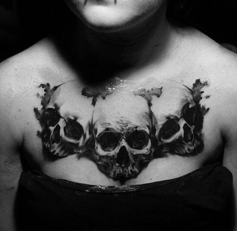 Skull chest tattoo Skull Chest Tattoo, Chain Tattoo, Chest Tattoos, Chest Tattoos For Women, Tattoos Skull, Chest Tattoo, Skull Tattoo, Tatting, Tattoos