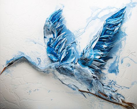 60x48   Blue Heron  Sculpted Acrylic on Panel  I LOVE Justin Gaffrey Justin Gaffrey, Relief Sculpture, Knife Art, Palette Knife Painting, Plaster Art, Impasto Painting, Sculpture Painting, Paintings I Love, Painting Art Projects