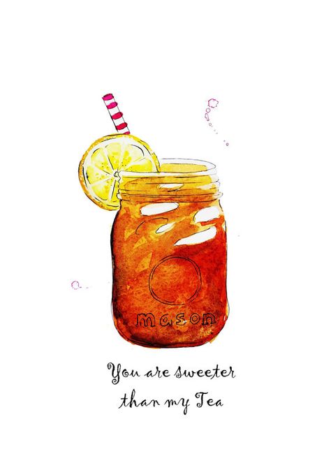 Sweet Tea In A Mason Jar Watercolor by TalulaChristian on Etsy Jar Watercolor, Tea Clipart, Tea Tattoo, Tea Inspiration, Southern Sweet Tea, Tea Illustration, Watercolor Food, Jar Art, Drink Tea