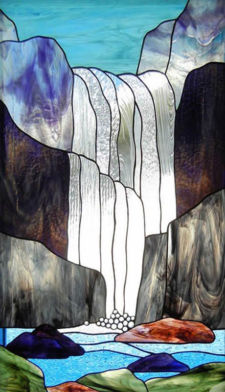 Stained Glass Waterfall, Stained Glass Watercolor, Glass Waterfall, Window Stained, Stained Glass Quilt, Glass Window Art, Glass Craft, Glass Inspiration, Stained Glass Decor