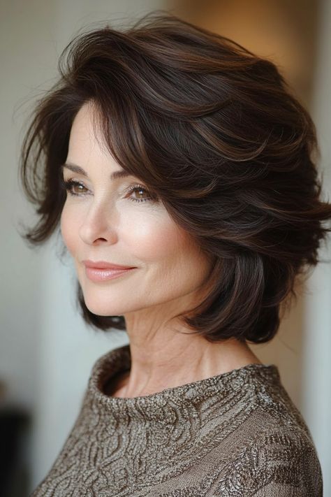 16. Chocolate Brown Bob with Subtle Layers (Layered Hairstyles For Older Women) - Layered Hairstyles For Older Women Short Layered Haircuts For Thick Hair, Chocolate Brown Bob, Family Wealth, Subtle Layers, Gray Hairstyles, Older Women's Hairstyles, Brown Bob, Short Layered Bob Hairstyles, Hairstyles For Older Women