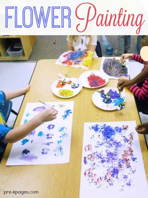 Spring Painting For Kids, Painting Preschool, Spring Theme Preschool, Painting With Flowers, Spring Preschool Activities, Plants Painting, Flowers For Spring, Preschool Spring, Preschool Garden