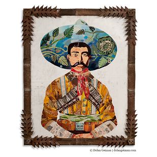 Dolan Geiman’s salvaged wood and found object paintings: | 10 Awesome Examples Of Art Made With Unconventional Materials Paper Layering Art, Cowboy Collage, Layering Art, Paper Layering, Dolan Geiman, Mexican Man, Wood Gallery Frames, Collage Portrait, Constellation Print