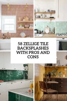 Zellige Tile Backsplashes With Pros And Cons Accent Tile Bathroom, Fish Scale Tile Backsplash, White Tile Kitchen Backsplash, Grey Shaker Cabinets, Light Grey Kitchen Cabinets, Modern Grey Kitchen, Dark Green Kitchen, Patterned Tile Backsplash, Stove Backsplash