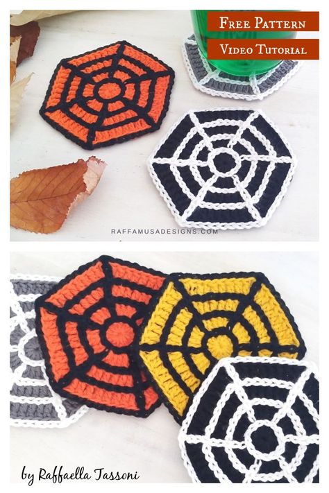 Spiderweb Coasters Free Crochet Pattern Crochet Halloween Coasters Free Pattern, Halloween Coasters Crochet Free Pattern, Halloween Coasters Crochet Pattern, Crochet Cobweb, Ghost Coaster Crochet Pattern, Knit Potholders, Crochet Spiderweb Coaster Pattern, Crochet Shapes, Towel Hangers