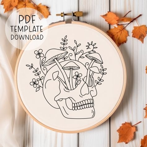 Skull Embroidery Pattern Download, Mushrooms Embroidery Art, Gothic Embroidery Spooky Season, Fall DIY Halloween Crafts, Goth Embroidery Skull Embroidery Pattern Free, Free Halloween Embroidery Patterns, Goth Embroidery Patterns, Possum Embroidery, Gothic Embroidery Patterns, Abstract Embroidery Patterns, Embroidery Templates Free Printable, Embroidery Spooky, Skull Embroidery Pattern