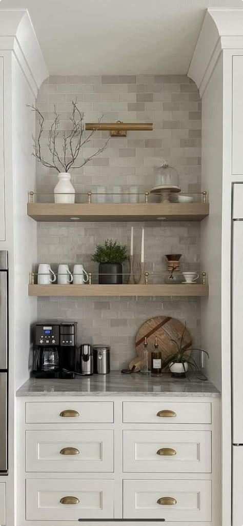 At Home Coffee Bar, Coffee Nooks, At Home Coffee, Coffee Bar Ideas, Desain Pantry, Home Coffee Bar, Coffee Bar Home, Dream House Rooms, Kitchen Inspiration Design