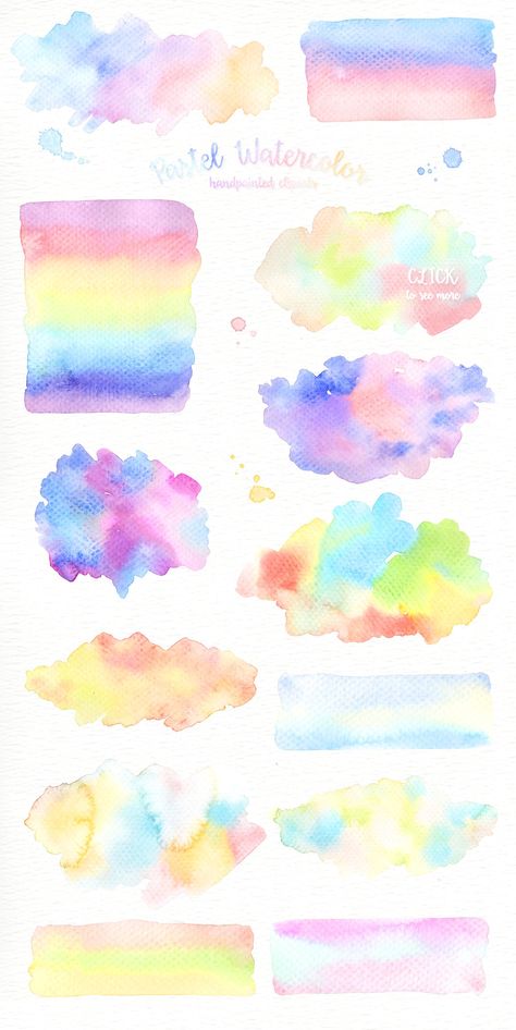 Pastel Watercolor Splashes Clipart by everysunsun on @creativemarket Watercolor Notes, Ide Jurnal, Splash Images, Pastel Colour Palette, Seni Cat Air, Bright Pastels, Pastel Watercolor, Lukisan Cat Air, Watercolor Splash