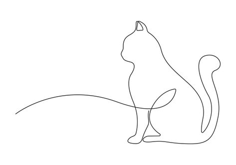 Cat in one continuous line drawing premium illustration Fine Line Cat Drawing, Cat Line Drawing Tattoo, Premium Illustration, Kitten Line Art, Cat Line Art Black Background, Cat Line Drawing, One Continuous Line Drawing, Cat Continuous Line Drawing, Drawing Cats