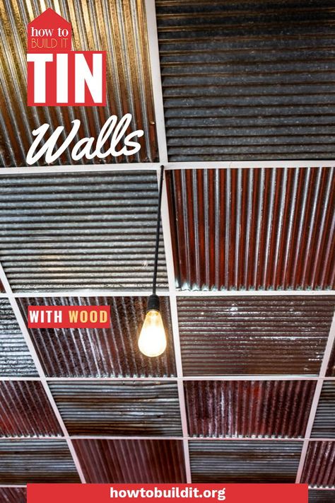 Tin Walls Rustic Kitchen, Tin On Walls Ideas, Ceiling Ideas Bathroom, Rustic Small Home, Home Decor Small House, Galvanized Tin Walls, High Ceiling Ideas, House Ideas Country, Barn Tin Wall