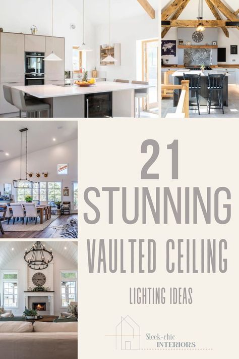 These 21 stunning vaulted ceiling lighting ideas will provide the perfect balance between function and style, lighting a vaulted ceiling seamlessly. A vaulted ceiling can often present a lighting conundrum as the ceiling is arched, usually high and difficult to reach, and light adequately. Can Lighting In Kitchen, Interior Lighting Ideas, Modern Interior Lighting, Canned Lights, Ceiling Lighting Ideas, Vaulted Ceiling Ideas, Kitchen With High Ceilings, Vaulted Ceiling Lighting, Pendant Lighting Modern