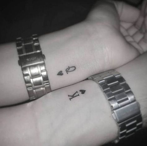 Matching King Queen Tattoos, Cute Tattoos To Get With Your Boyfriend, Small Couple Tattoos King And Queen, Small King And Queen Tattoos, King And Queen Tattoo For Couples, King And Queen Tattoo For Couples Unique, Mini Matching Tattoos Couples, Matching Boyfriend Girlfriend Tattoos, Couple Tattoos King And Queen