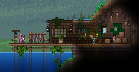 Terraria Mountain House, Terraria Cabin, Terraria Base, Terraria Game, Terrarium Base, Terraria Tips, Terraria House Ideas, Terraria House Design, Terraria House