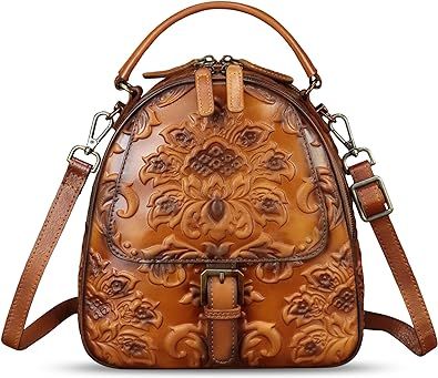 Genuine Leather Satchel for Women Purse Embossed Crossbody Handbag Top Handle Bags Handmade Convertible Backpack Knapsack Handmade Purse, Leather Backpack Purse, Purse Vintage, Classic Handbags, Genuine Leather Purse, Convertible Backpack, Handmade Purses, Wallet Fashion, Womens Purses