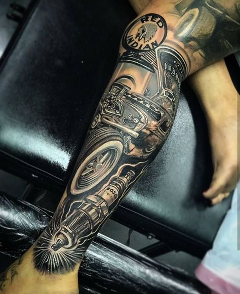 Piston Tattoo, Stile Pin Up, Biomech Tattoo, Biomechanical Tattoos, Hot Rod Tattoo, Engine Tattoo, Gear Tattoo, Harley Tattoos, Motor Tattoo