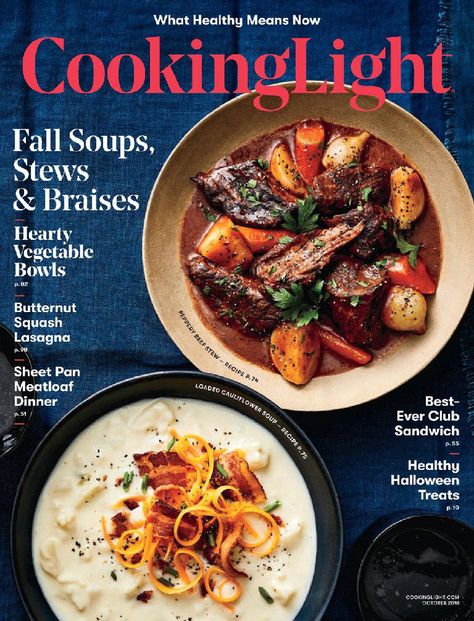 Cooking Light October 2018 Meatloaf Dinner, Cooking Light Magazine, Cooking Light Recipes, No Cook Appetizers, Mediterranean Diet Plan, Healthy Sandwiches, Fall Soups, Beef Stew Recipe, Healthy Benefits