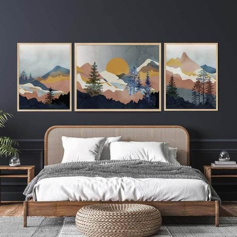 Wall Art Above Bed, Bed Wall Decor, Wal Art, Art Above Bed, Bedroom Artwork, Over The Bed, Designer Wall, Mountain Wall, Above Bed