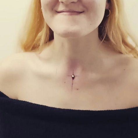 Neck Dermal Piercing, Dermal Piercing Ideas, Neck Dermal, Neck Piercing, Dermal Piercing, Tatting, Arrow Necklace, Cross Necklace, Piercings