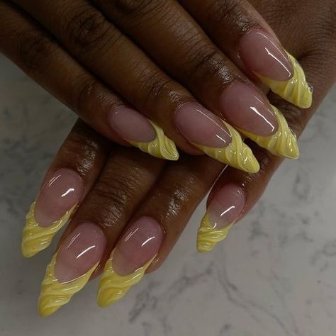 PHILLY NAIL TECH (@getpolishe.d) • Instagram photos and videos Nails 3d Art, Nails 3d, French Manicure Nails, Stylish Nails Designs, Edgy Nails, Summer Acrylic Nails, Glam Nails, Yellow Nails, July 15