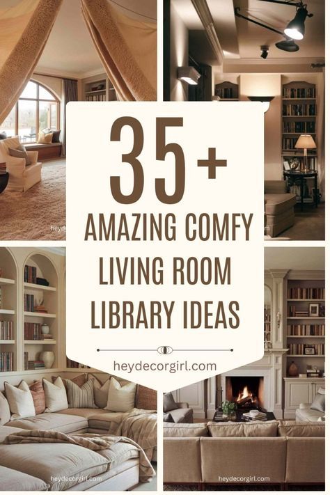 Dive into comfort and creativity with our collection of 35+ amazing living room library ideas! 📚 Transform your space into a cozy reading nook where style meets relaxation. From elegant bookshelves to inviting seating arrangements, discover inspiring designs that blend functionality with aesthetic appeal. Perfect for book lovers and design enthusiasts alike, these ideas will help you curate a personal sanctuary right in your living room. Library And Meditation Room, Large Living Room Bookshelves, Living Room Book Nook, Comfy Home Library, Formal Living Room Library, Pottery Barn Rooms, Cozy Library Room Ideas Book Nooks, Dining Room Reading Nook, Library Sitting Room Ideas